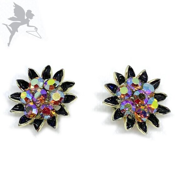 VINTAGE SIGNED LISNER 1950's MCM AB Starburst Earrings - Picture 1 of 5